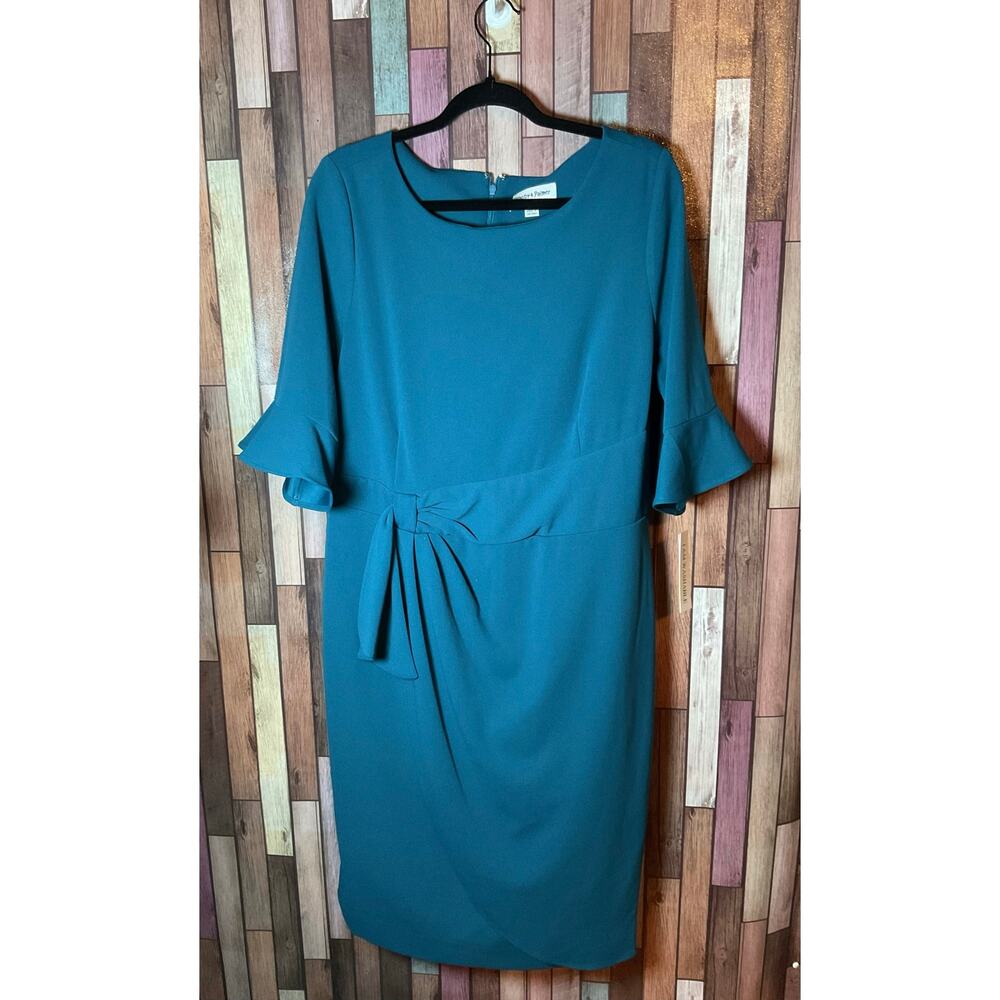 Teal Sheath Dress Ruffled Bell Sleeves Gathered Waist Detail Women’s Size 16 NWT
